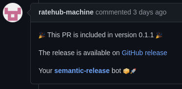 Screenshot of semantic-release PR comment for the `0.1.1` release on the ratehub rate-scrapers repo.